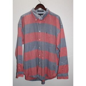 TOMMY HILFIGER Pink & Blue Rugby Striped Button-up Oxford Shirt, Mens XXL LARGE
